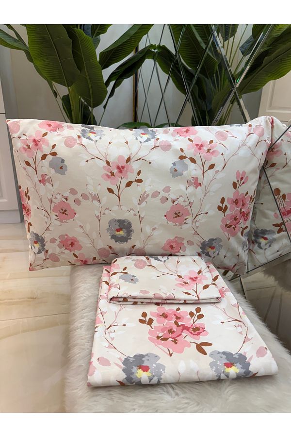 micoton-Patterned Single 100% Cotton Elasticless Sheet and Pillowcase Set 1