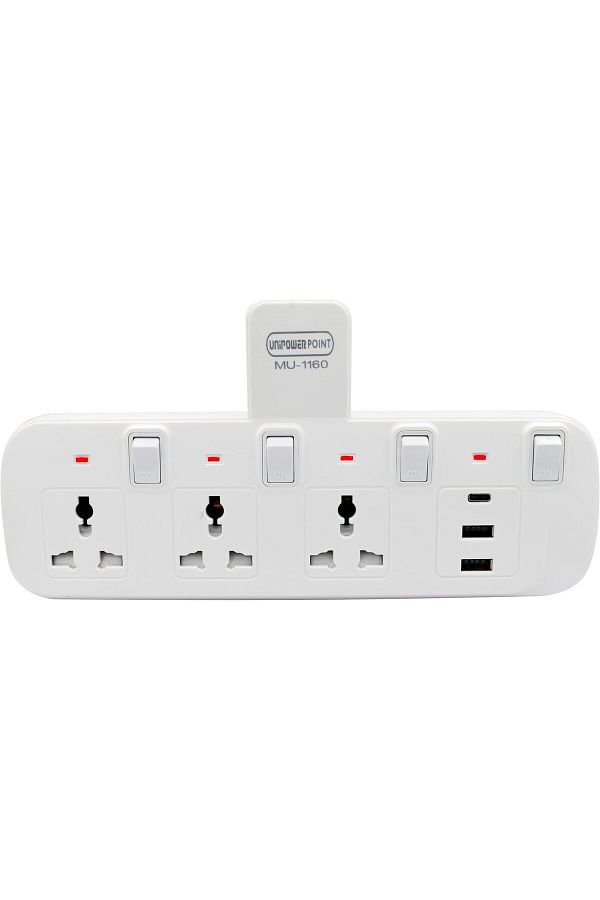 UNIPOWER-Multi-Socket Extension Wall Adapter 6-in-1 with 2 Universal Sockets, 2 USB Ports, and 1 Typ 1