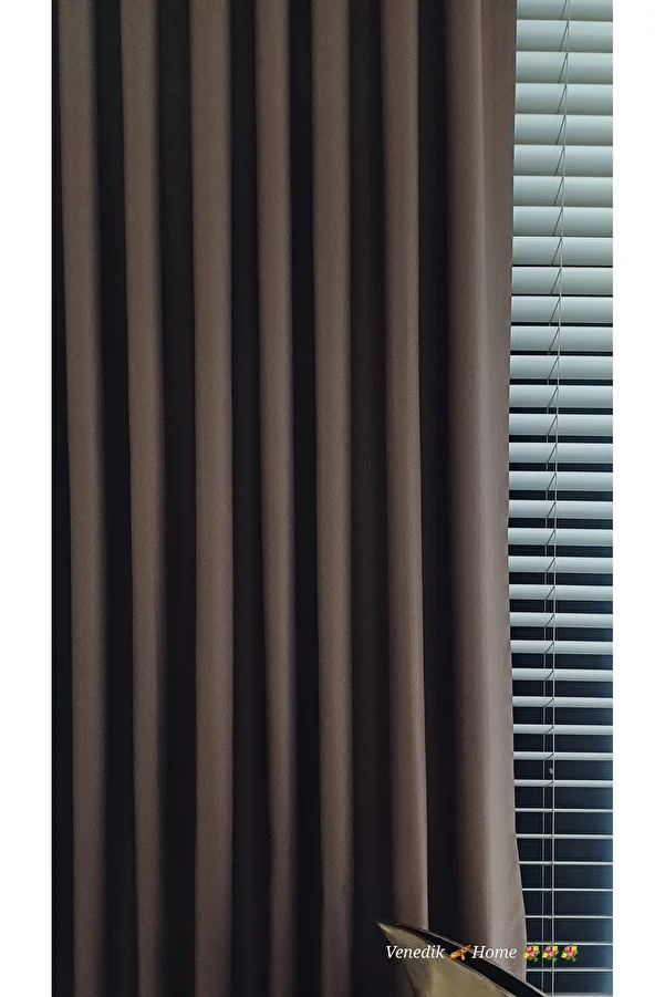 venedik home-Brown Linen Background Curtain No Pleats Extrafor Drawstring Custom Made 1