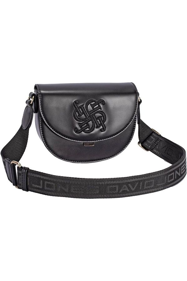 David Jones-Rounded Crossbody Bag, Leatherette, Golden Hardware, Flap-Over Design 1