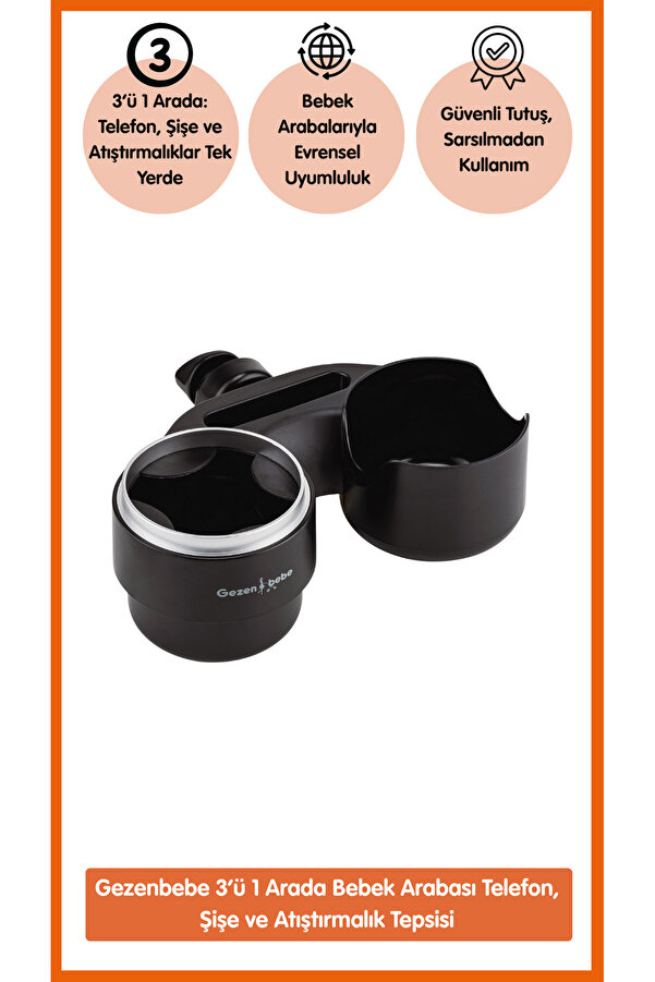 Gezenbebe 3’ü 1 Arada Bebek Arabası & Bisiklet Organizer – Telefon, Şişe ve Atıştırmalık Tepsisi |