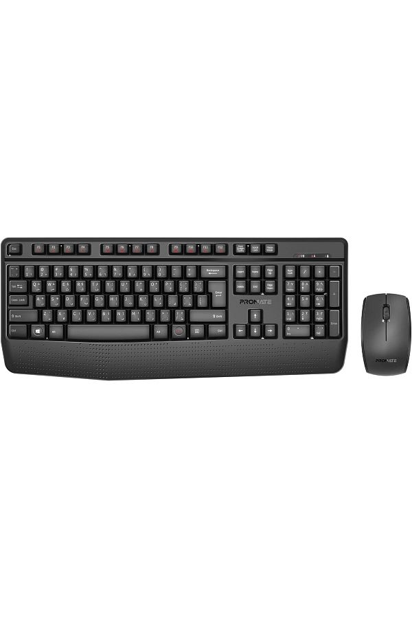 Promate-Wireless Keyboard and Mouse Combo, 2.4GHz Wireless with Built-In Palm Rest, Multi-Grip 1200 1