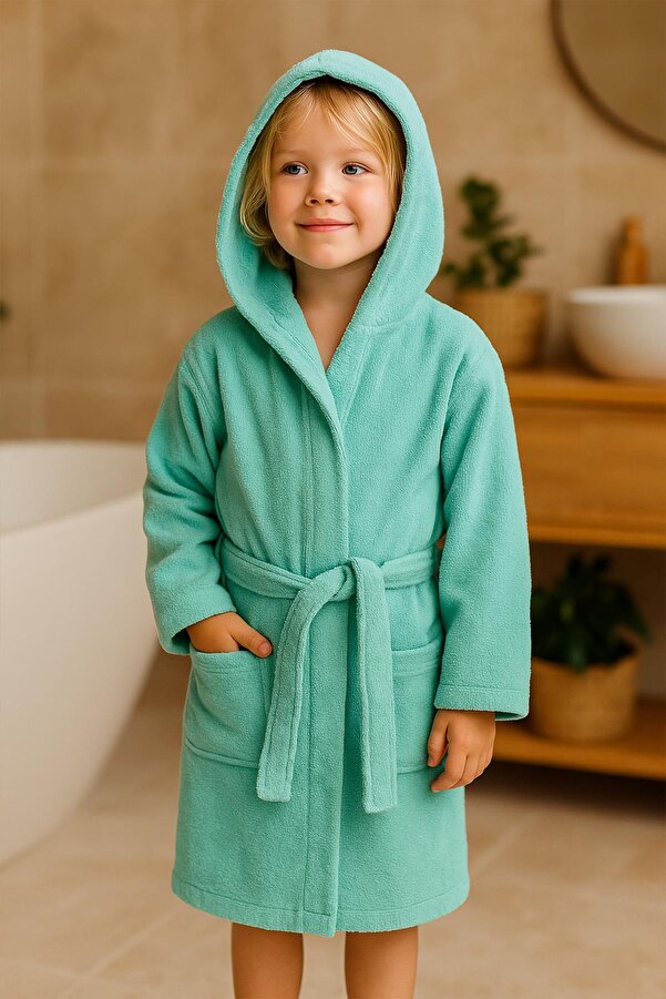 Ender Home CottonVerse Genç & Çocuk Kapşonlu Bornoz – %100 Pamuk, Unisex