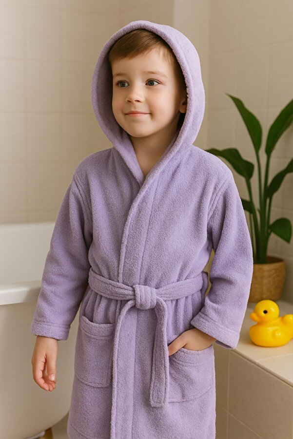 Ender Home CottonVerse Genç & Çocuk Kapşonlu Bornoz – %100 Pamuk, Unisex