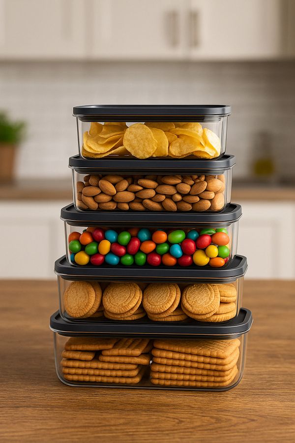 Herza House-Trendy Rectangular Storage Container Set of 5 - 400 ml and 2700 ml Capacity 1
