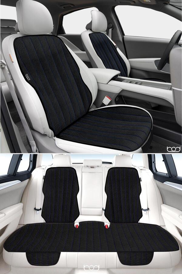 Bod Vodina Serisi Taytüyü Cepli Oto Koltuk Minder Koltuk Koruma Kılıfı Ön Arka Set Siyah-dikiş Mavi