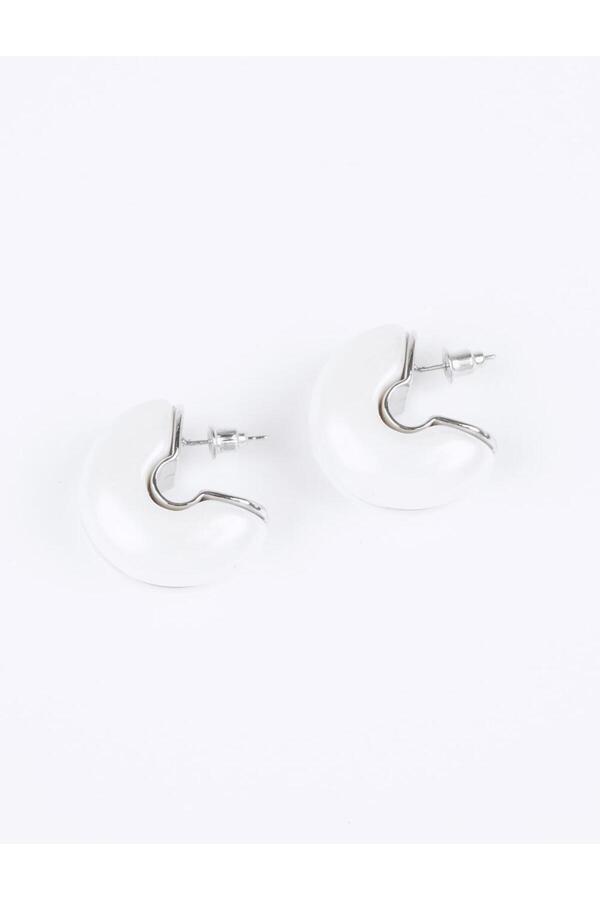 Jimmy Key-Silver Color Thick Hoop Figured Earrings 1