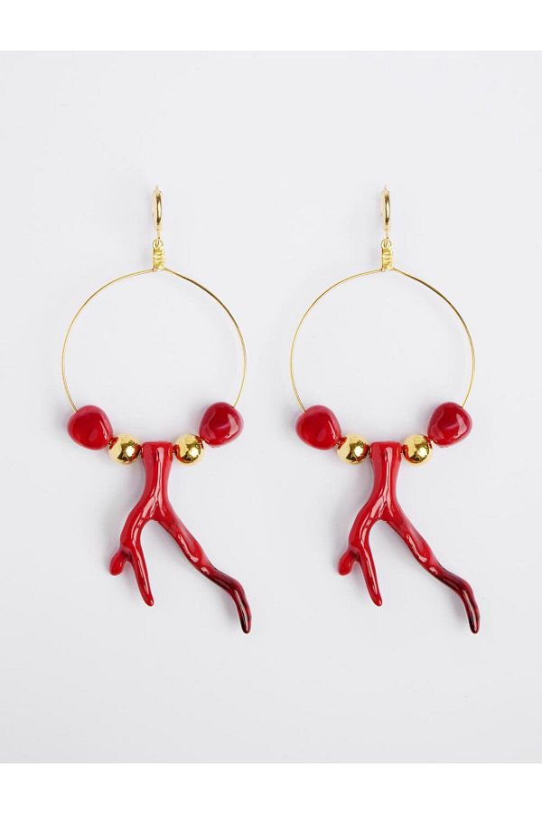 Jimmy Key-Red Asymmetrical Figured Hoop Earrings 1
