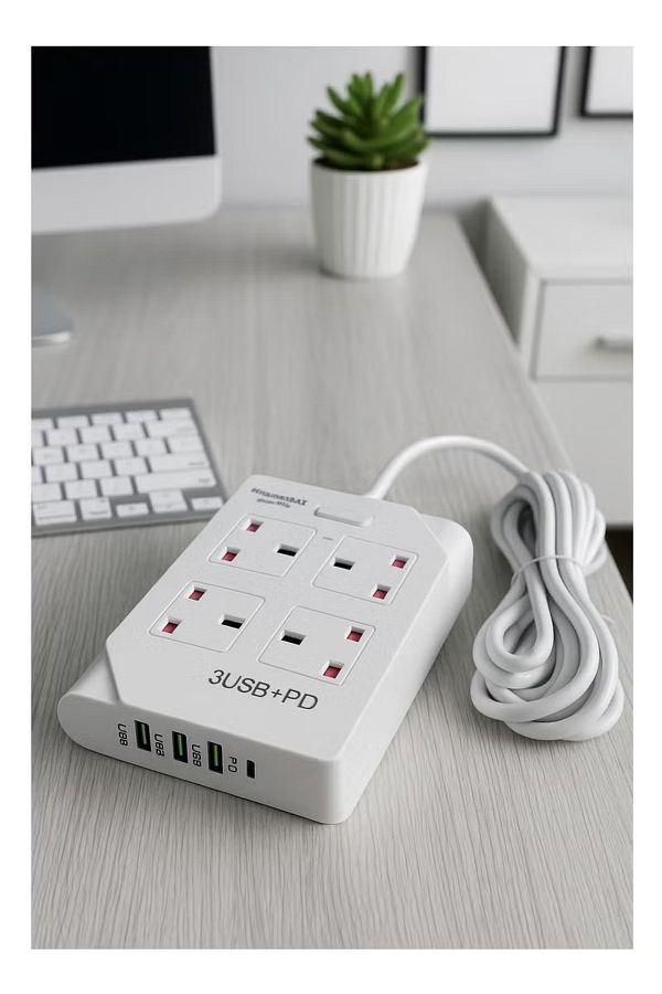 powermax-MX52 8-in-1 Power Socket Extension Plug – 2500W 4 Power Socket + 3 USB + 1 PD |3M 1