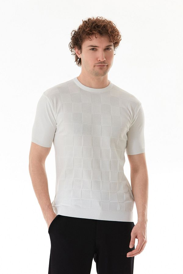 Fulla Moda-Checkerboard Patterned Knitwear T-Shirt 1