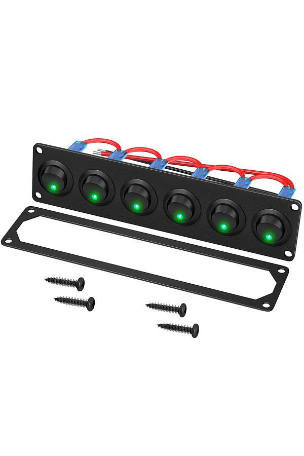 Choice-Green Switch Panel DaierTek 6 Gang Switch Panel 12V Rocker LED Switch Panel 3 Pin 12 VDC 20A SPST On 1