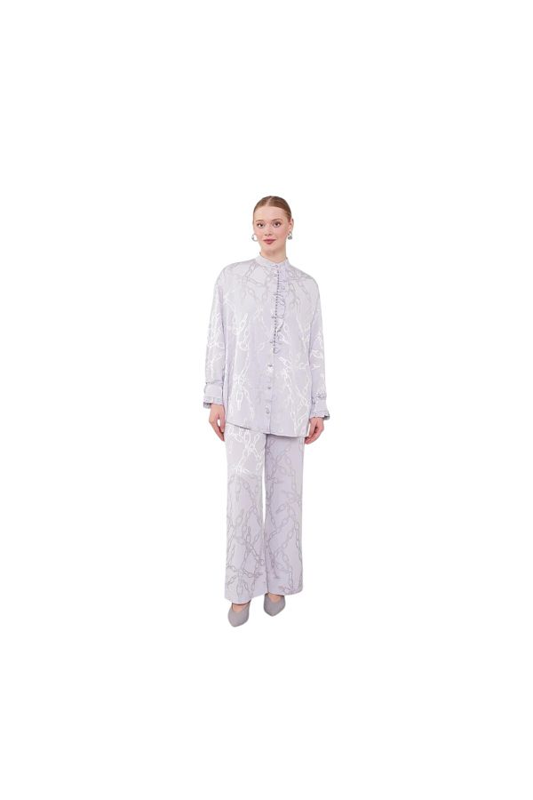 Levidor-Ruffle Button Detailed Chain Pattern Double Suit 1