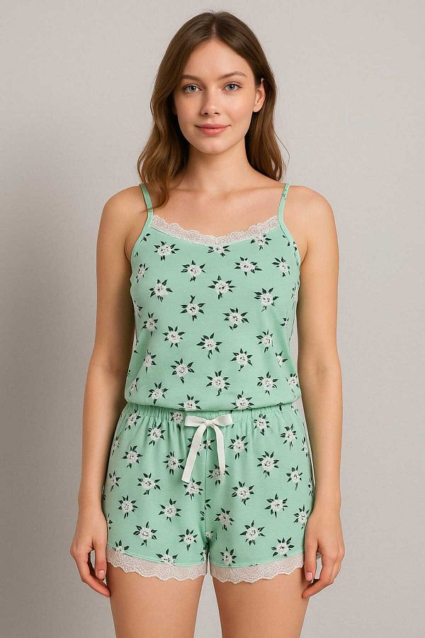 Humaone-Summer Pajama Set with Lace Detail String Suspender Shorts 1