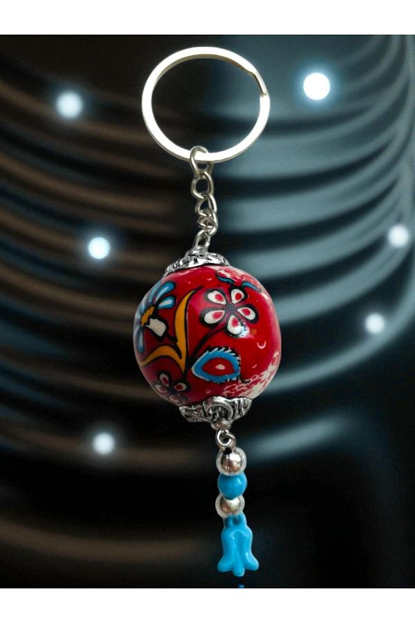 GALATA GIFT-Tile Patterned Ceramic Ball Keychain, Tile, Colorful Keychain with Tulip Pattern Tulip Tip 1