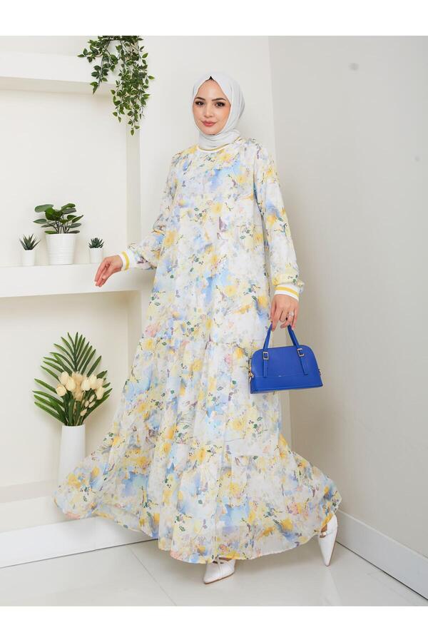 HARMAN BUTİK-Women's Patterned Chiffon Dress 1