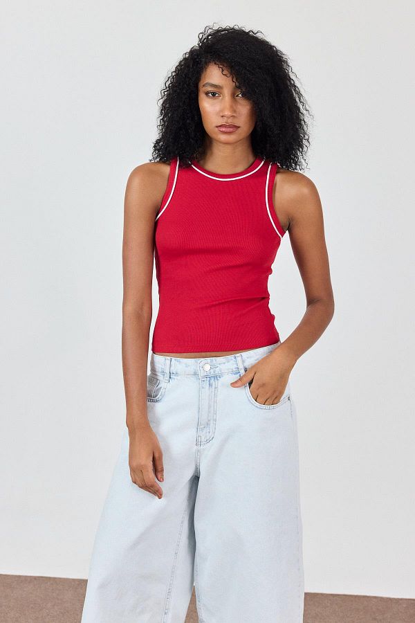 SHERIN-Red Striped Halter Neck Tank Top 1