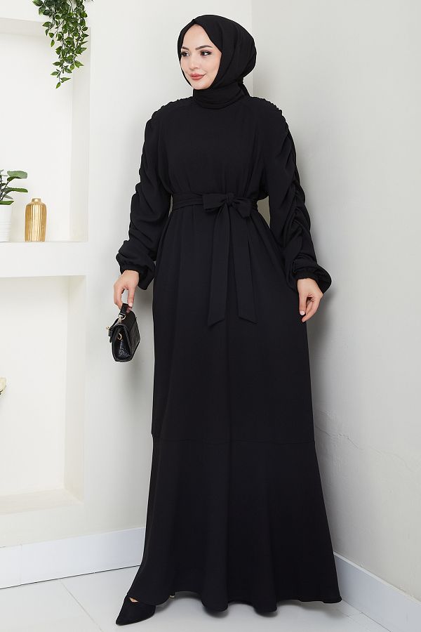 InStyle-Rochie neagră elastică creponată 1