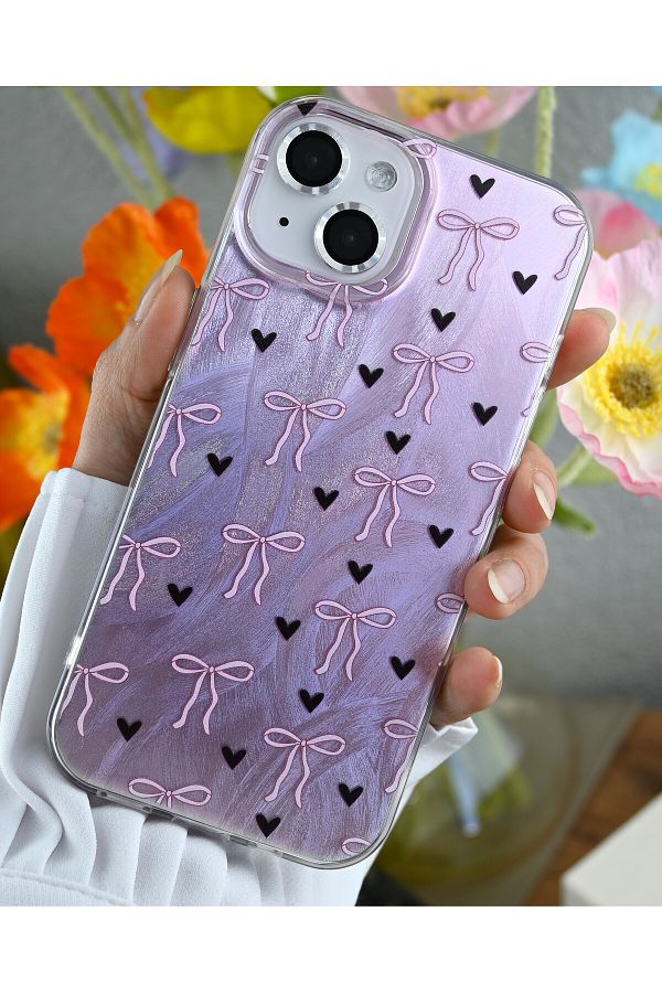 Go Aksesuar-iPhone 15 - 14 - 13 Compatible Shine Bow Color Gradient Glossy Design Silicone Case 1