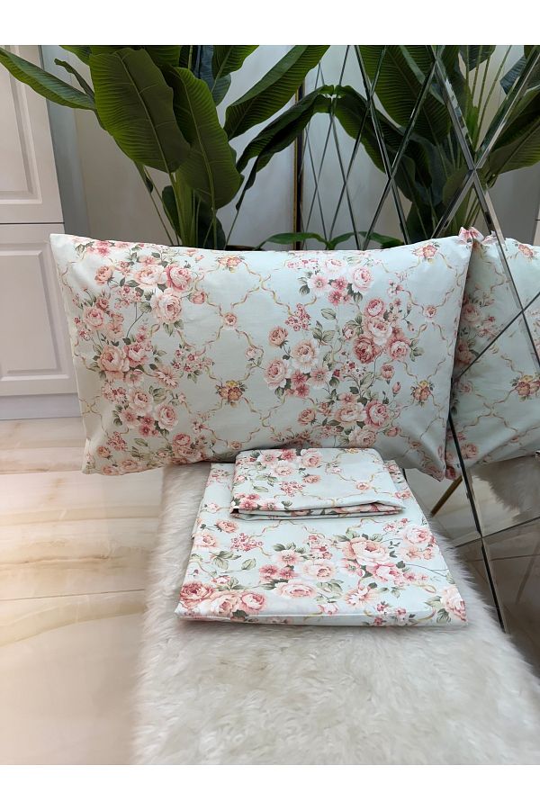 micoton-Patterned Single 100% Cotton Elasticless Sheet and Pillowcase Set 1