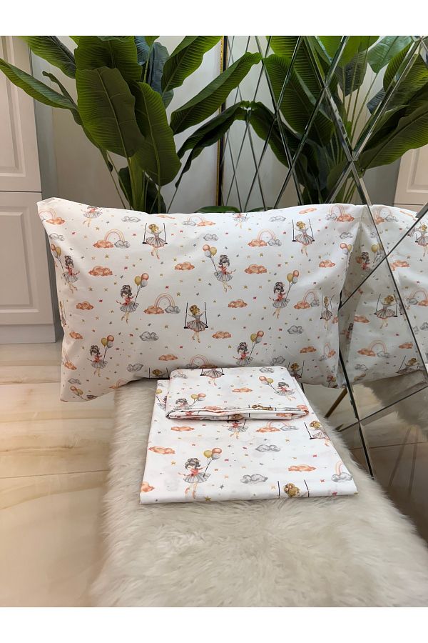 micoton-Patterned Single 100% Cotton Elasticless Sheet and Pillowcase Set 1