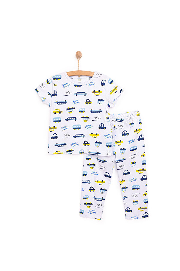 ebebek Hello Baby Erkek Bebek Pijama Takımı Araba Desenli Bisiklet Yaka Reçme Paça Kısa Kol Mavi