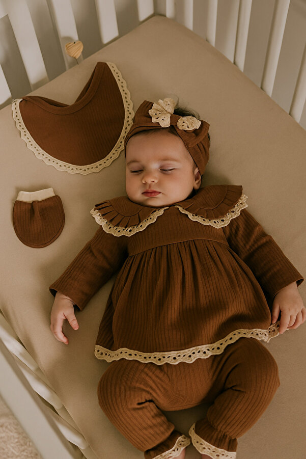 Cherub Baby Adel Lux %100 Pamuk Yenidoğan Kız Bebek 5 Parça Hastane Çıkışı Zıbın Seti