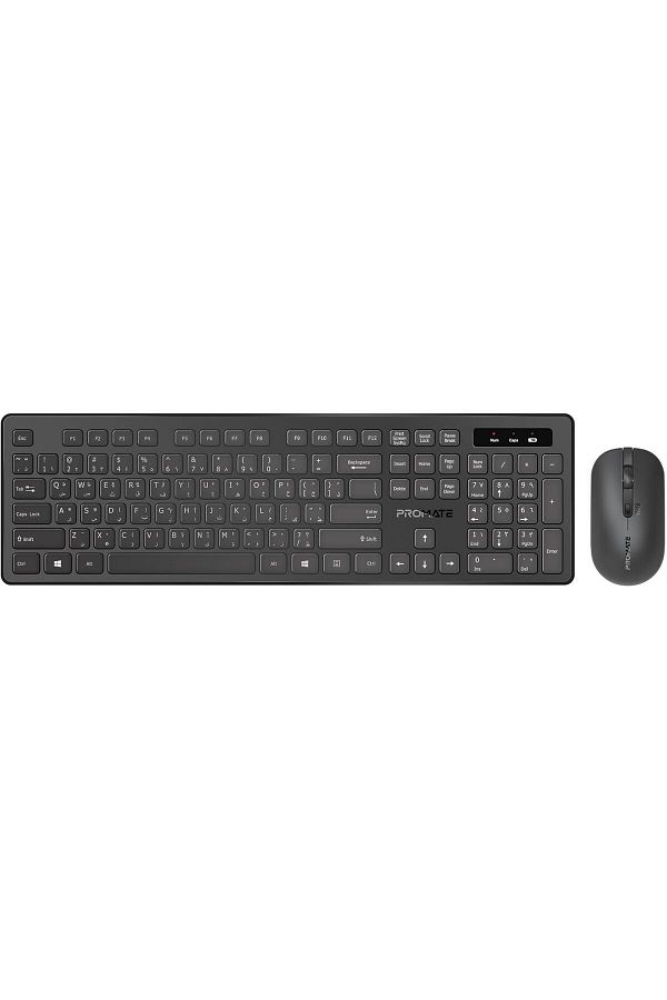 Promate-Wireless Keyboard and Mouse Combo, Slim Full-Size 2.4Ghz Wireless Keyboard with 1600 DPI Amb 1