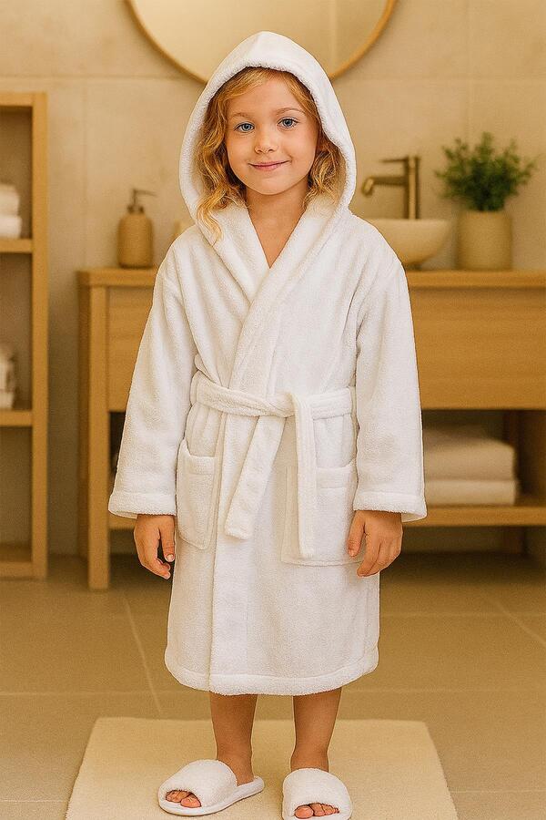 Ender Home CottonVerse Genç & Çocuk Kapşonlu Bornoz – %100 Pamuk, Unisex