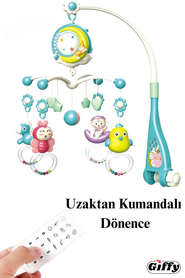 giffy Pilli Işıklı Müzikli Projektörlü Uzaktan Kumandalı Sabitlenir Dönence Çıngıraklı Bebek Yatıştırıcı