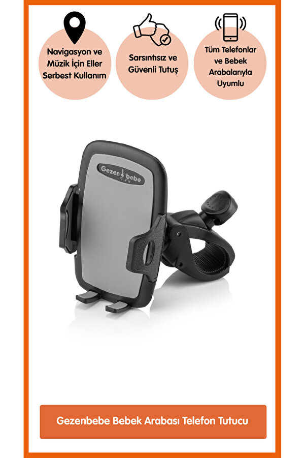Gezenbebe Telefon Tutucu – Bebek Arabası, Bisiklet & Scooter Uyumlu 360 Döner Ayarlanabilir Aparat