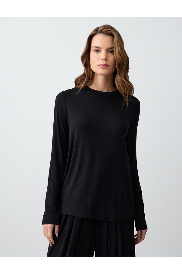 Jimmy Key-Black Crew Neck Long Sleeve Modal Knitted Sweatshirt 1
