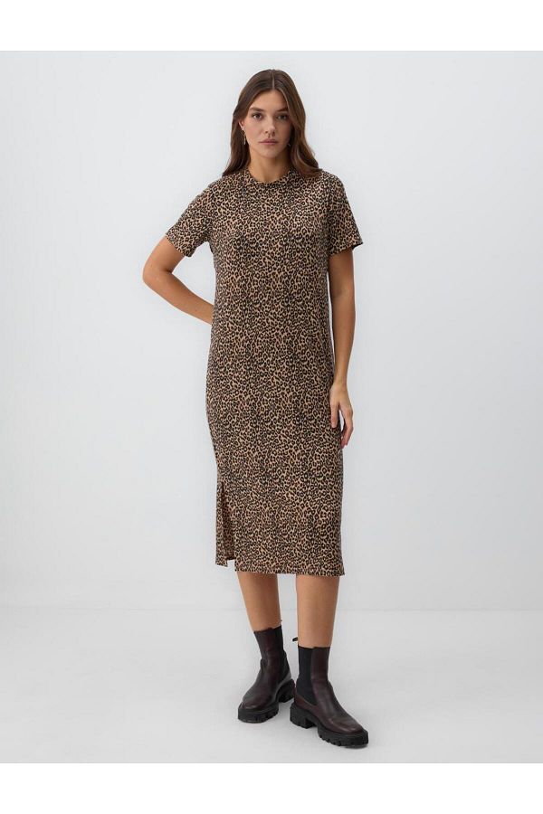 Jimmy Key-Print Straight Cut Crew Neck Short Sleeve Knitted Dress 1