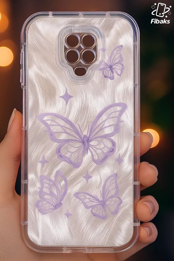 Fibaks-Redmi Note 9S - 9 Pro Case Plug-In Camera Protected Glossy Hologram Butterfly Pattern Shock Absorbing 1