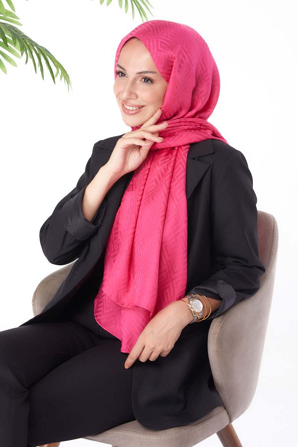 TOFİSA-Janjan Patterned Shawl Fuchsia - 26063 1
