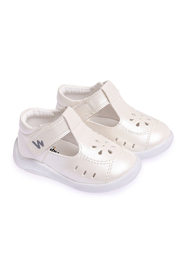 ebebek BabyWalk BabyWalk Sedefli Suni Deri Beyaz Sandalet Kız Bebek