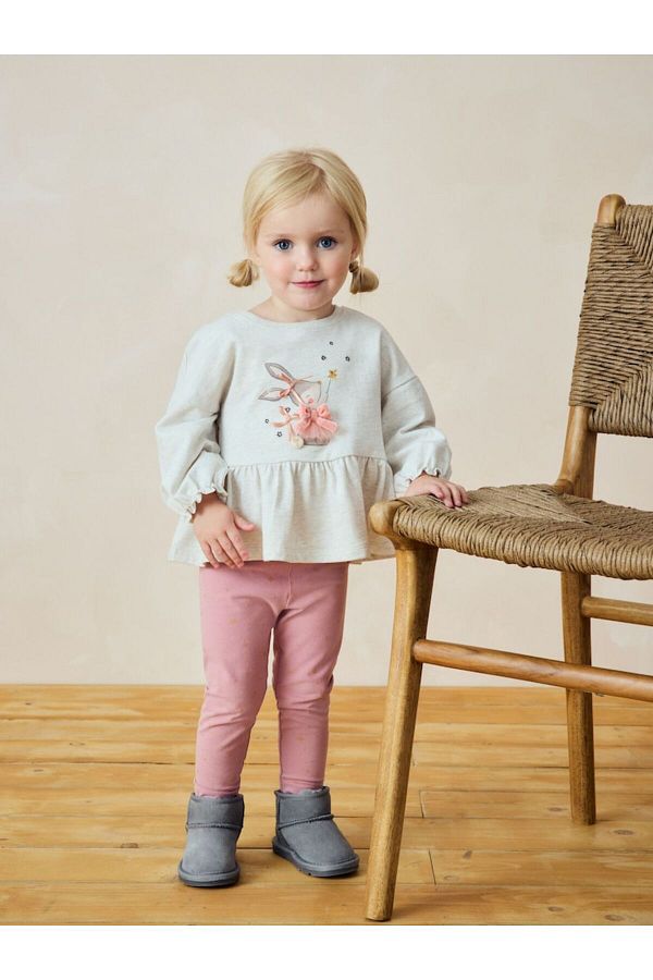 Next Baby-Cotton Pink Cream Rabbit Pattern Long Sleeve Bottom Top Set 1
