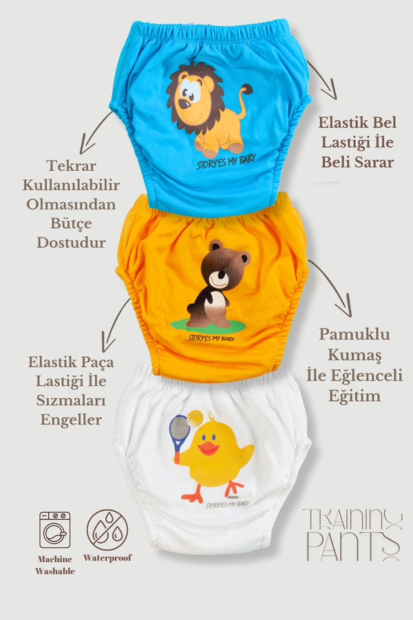 Poope's Erkek Bebek Çocuk Desenli Şirin 3 Lü Alıştırma Külodu Sızdırmaz Antialerjik Çocuk Külot 3-4 Yaş
