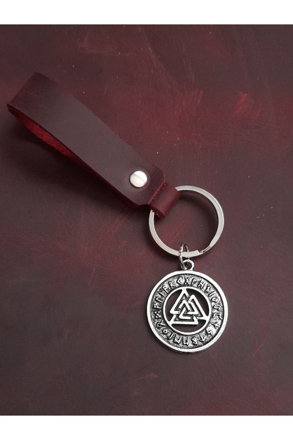 BSN Store-Valknut Figure Genuine Leather Keychain Gift Keychain 1