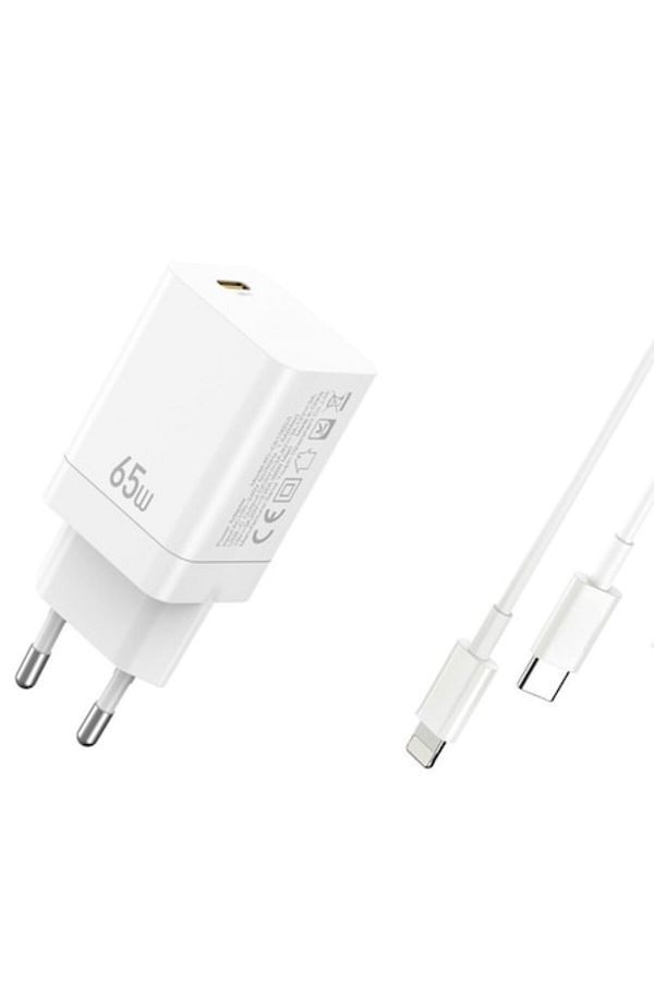 OEM-Incarcator Retea, 220V, 3A, 65W PD, Incarcare Rapida, Port USB-C + Cablu USB-C - Lightning, Alb 1