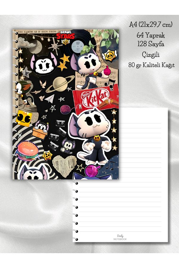 daily notebook-Kit Brawl Stars Striped School Notebook,64 Sheets Spiral A4 Large Size (21X29,7 cm) Size 1