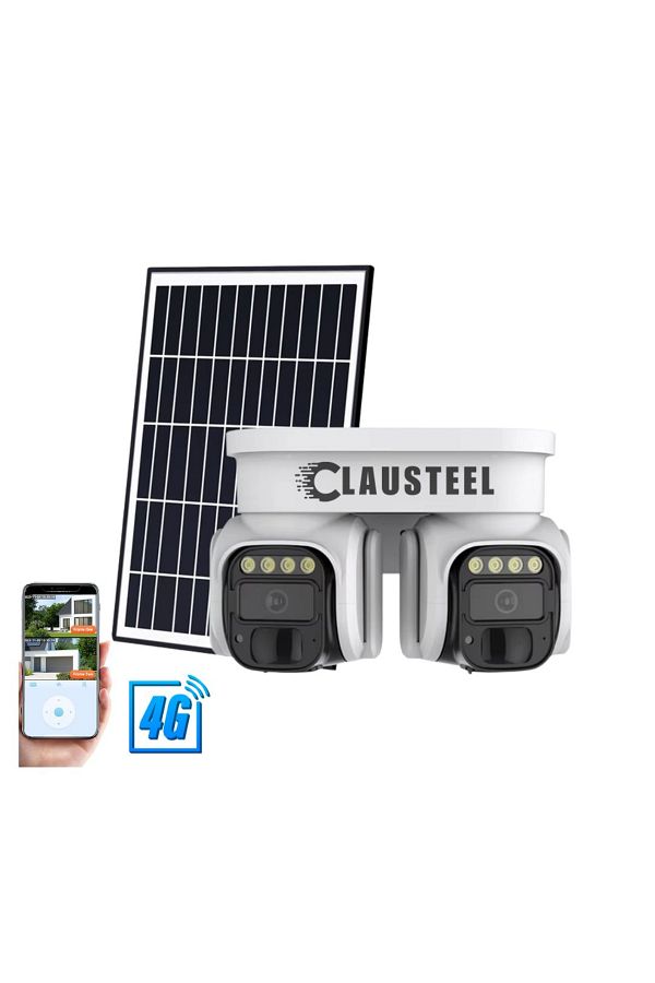CLAUSTEEL-Cameră de supraveghere profesională 2 în 1 cu panou solar, conexiune SIM 4G, 8 MP, 8000 mAh 1
