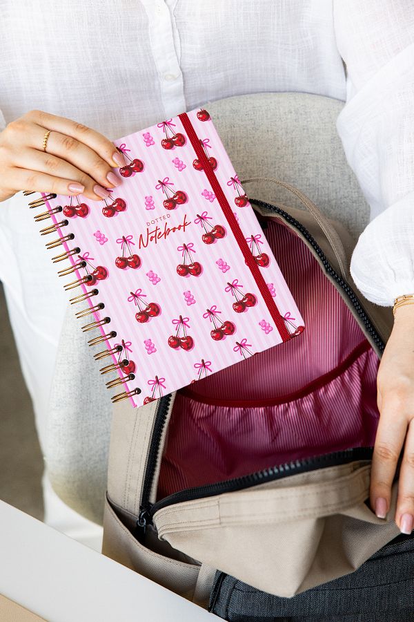 PAPERORA-A5 Spiral Hard Cover Elastic Dotted Notepad Cherry 1