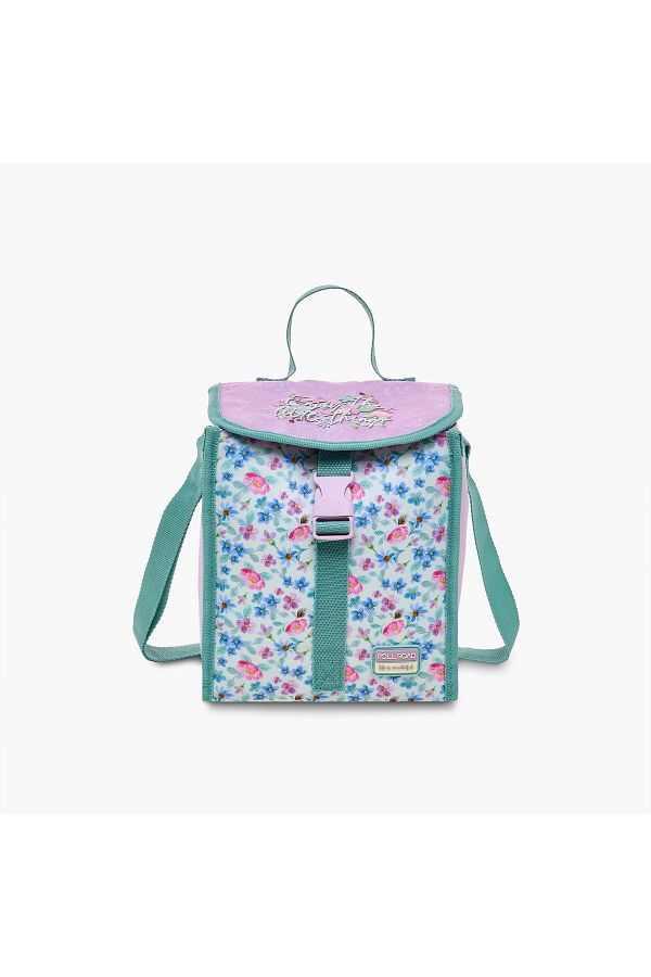 Roll-Road Floral Print Lunch Bag with Handle and Side Release Buckle Closure 1