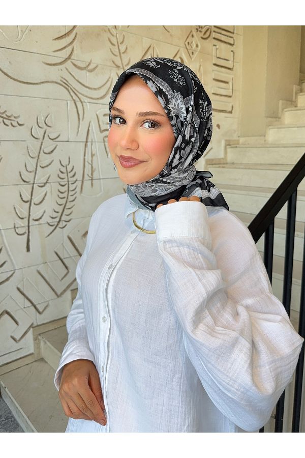 Mira İpek-Retro Pattern Cotton Soft Scarf 1