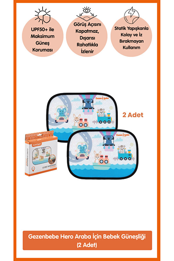 Gezenbebe Araba Yan Cam Bebek Güneşliği – UPF 50+ Koruma & Statik Yapışkan Araç İçi Güneşlik