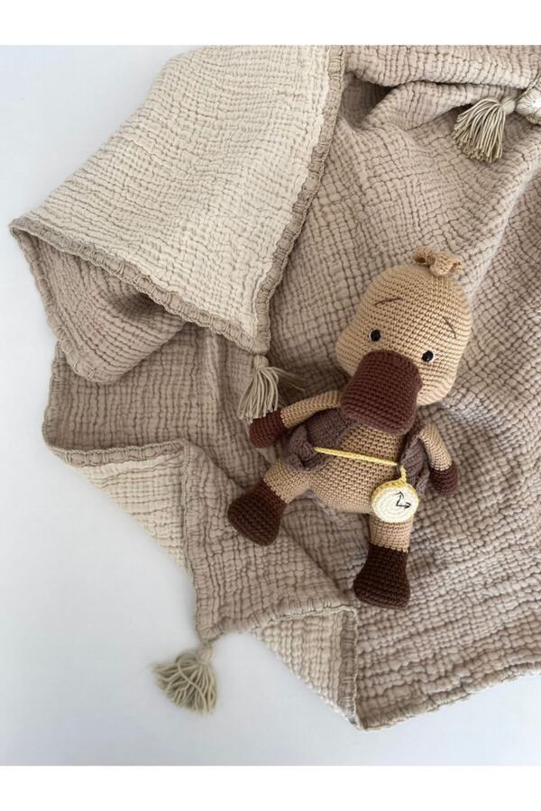 YASEMİNİNEVİ Vizon-ekru Bebek Müslin Örtü 100% Pamuk 4 Katlı Müslin