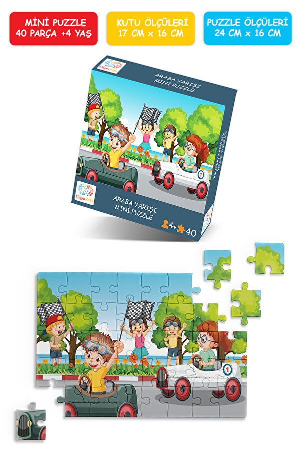 Çılgın Zeka Araba Yarışı Mini Puzzle 40 Parça 3-7 Yaş Çocuk Puzzle Yapboz
