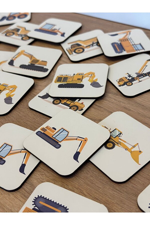 Bellacasa İş Makinaları Eşleme Kartı Ahşap Oyun, Eğitici Oyuncak, Montessori Eğitim Oyuncak,Motor Zeka Oyuncak