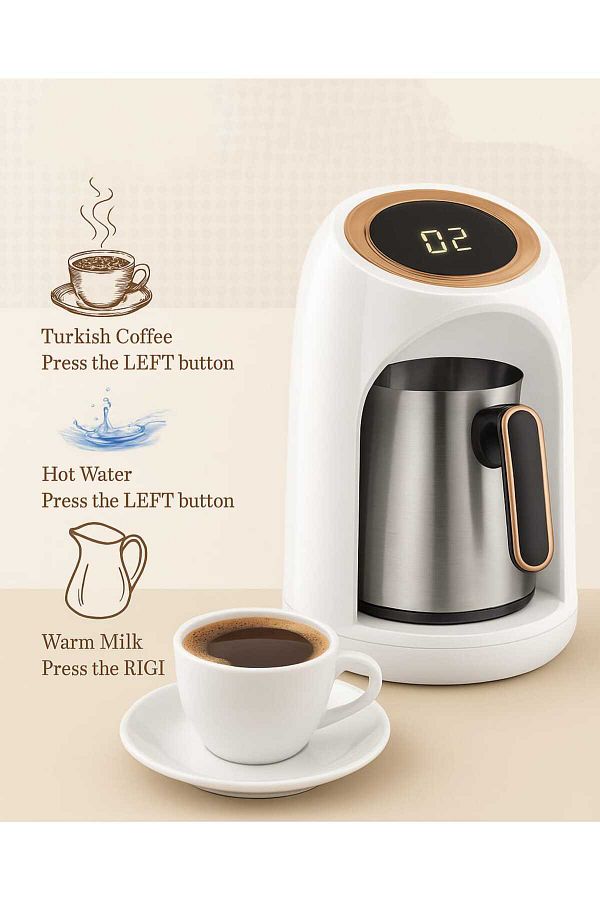 Generic-3 in 1 Turkish Coffee Maker White – Electric Coffee, Milk & Water Warmer with Fast, Safe Brewing 1