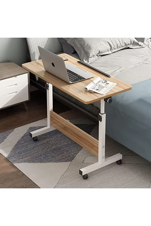 Generic-Multipurpose Manual Height Adjustable, Movable Desk with Wheels for Home, Office, Couch, Bedside Tab 1
